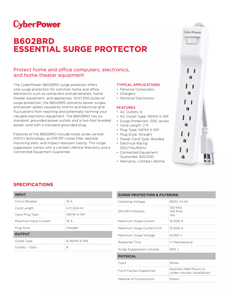 Page n°1 - Fiche technique CyberPower B602BRD