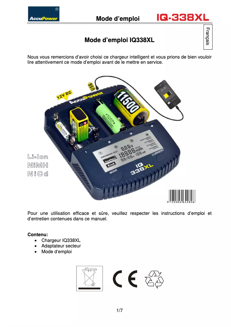 Page n°1 - Manuel utilisateur AccuPower IQ338XL
