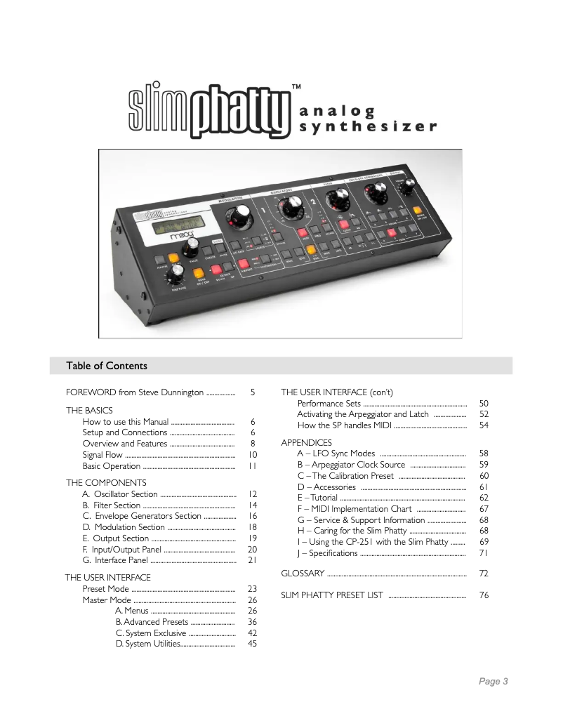 Page 1 de la notice Manuel utilisateur Moog Slim Phatty