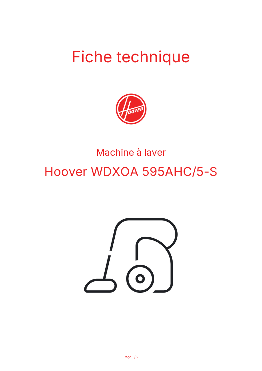 Page n°1 - Fiche technique Hoover WDXOA 595AHC/5-S