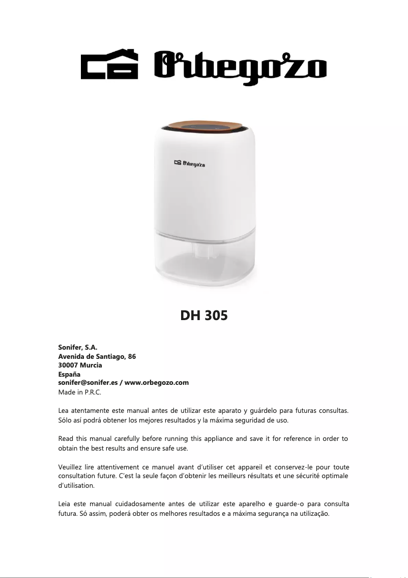 Page n°1 - Manuel utilisateur Orbegozo DH 305