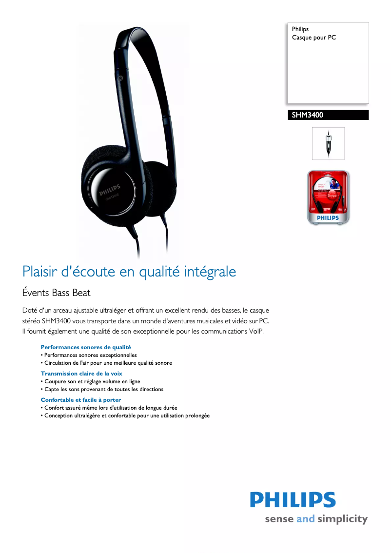 Page n°1 - Fiche technique Philips SHM3400