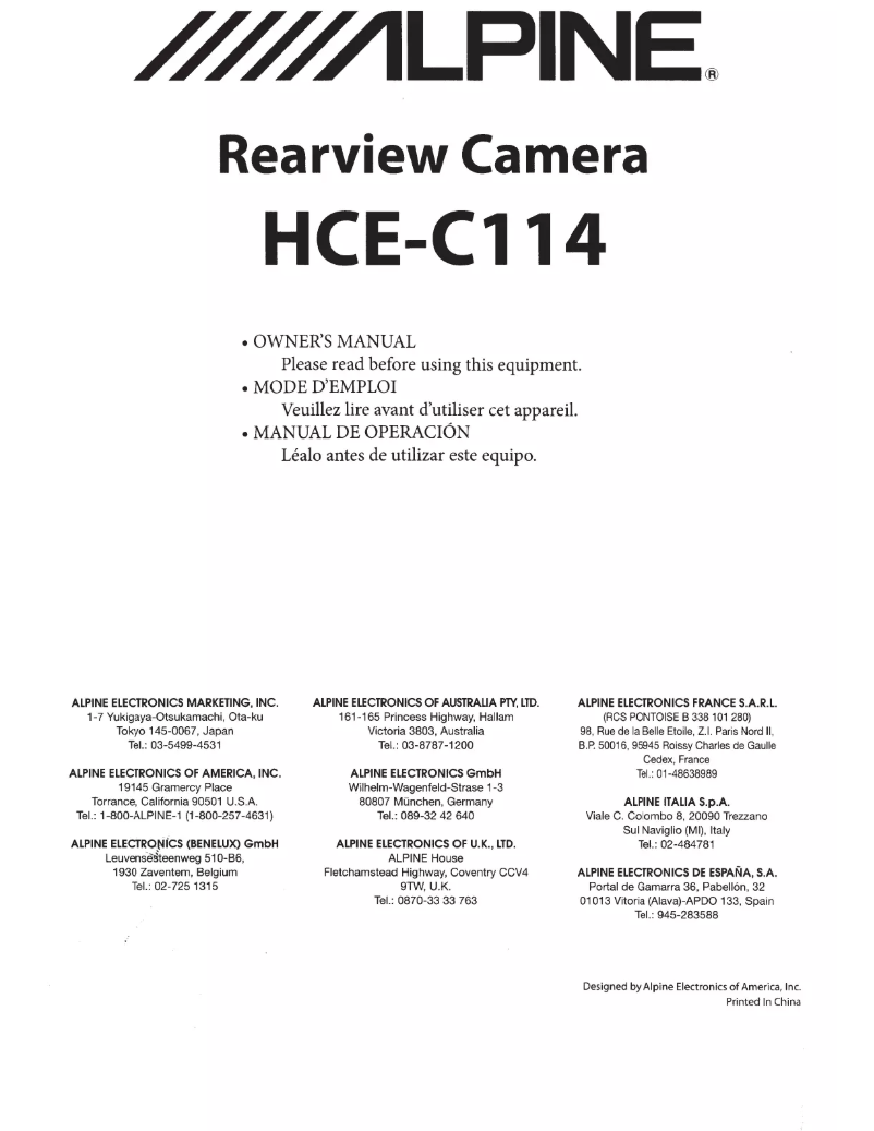 Page n°1 - Manuel utilisateur Alpine HCE-C114