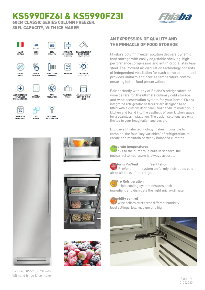 Page 1 de la notice Fiche technique Fhiaba KS5990FZ6I