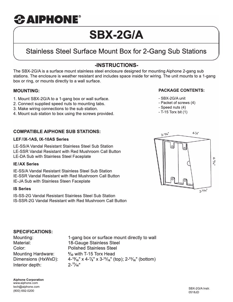 Página 1 del manual Manual de usuario Aiphone LE-DA