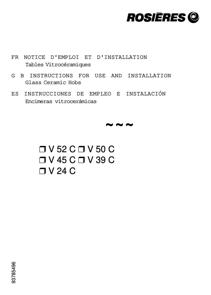 Page 1 de la notice Manuel utilisateur Rosieres V 45 CPN