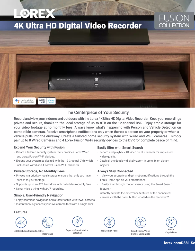 Página 1 del manual Ficha técnica Lorex D881A51B