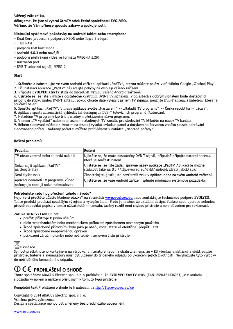 Page 1 of the manual User Manual Evolveo XTV-ANDR