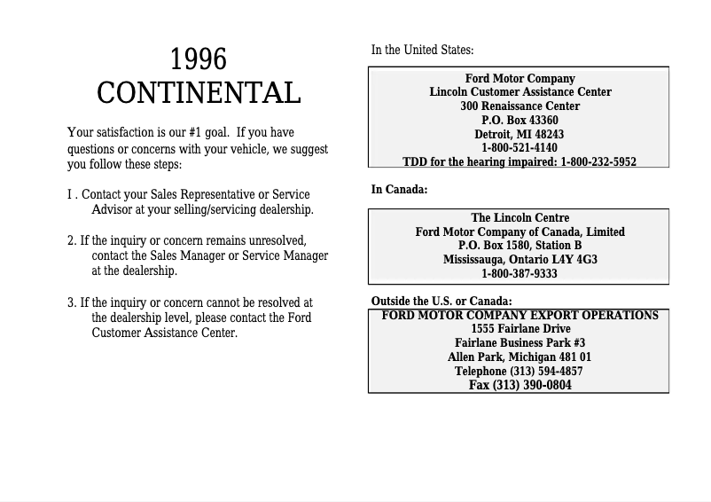 Image de la première page du manuel de l'appareil Continental (1996)