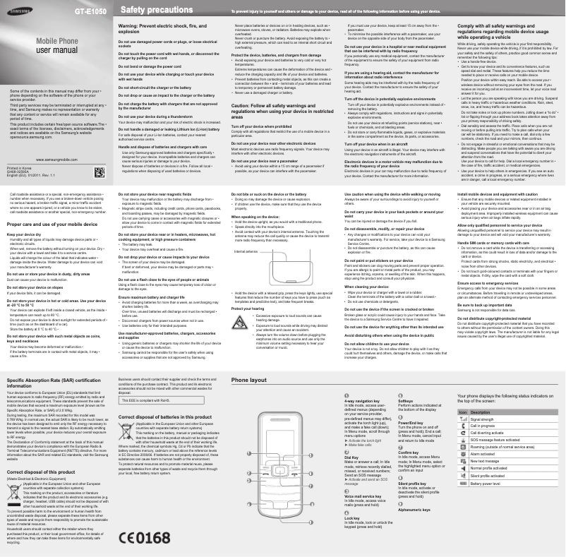 Page n°1 - Manuel utilisateur Samsung GT-E1050