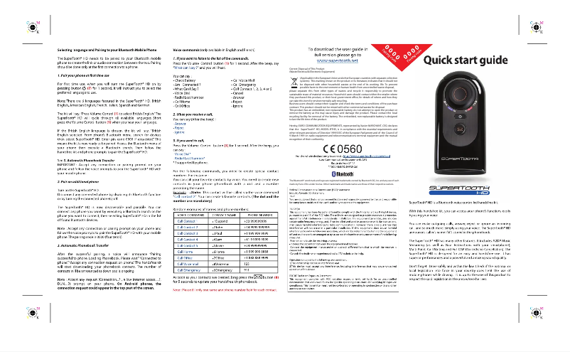 Image de la première page du manuel de l'appareil HD