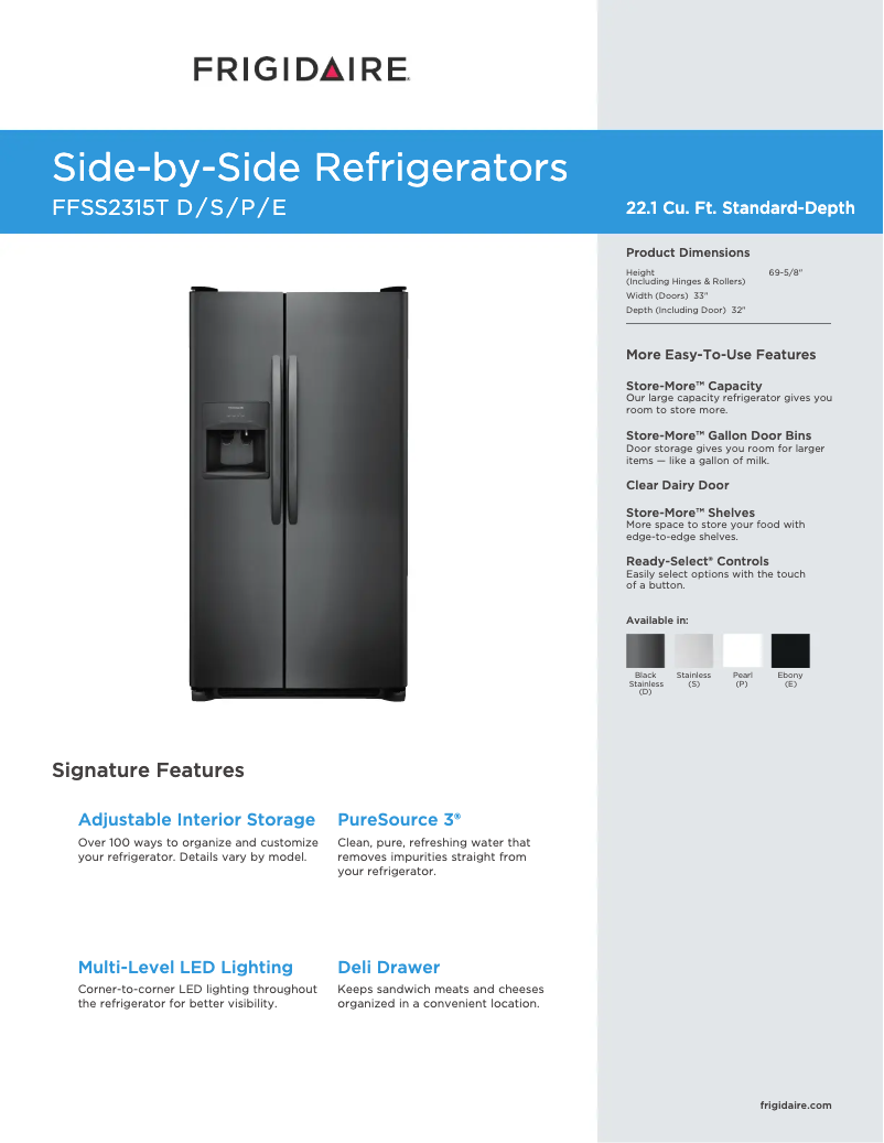Page 1 de la notice Fiche technique Frigidaire FFSS2615TD