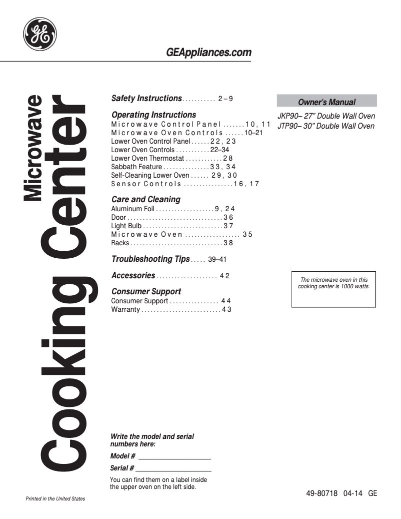 Page 1 of the manual Use and Maintenance Manual GE JTP90SPSS
