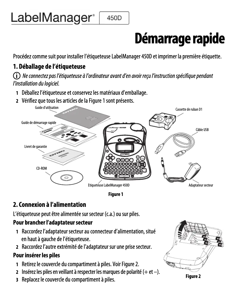 Page n°1 - Guide de démarrage rapide Dymo LabelManager 450D