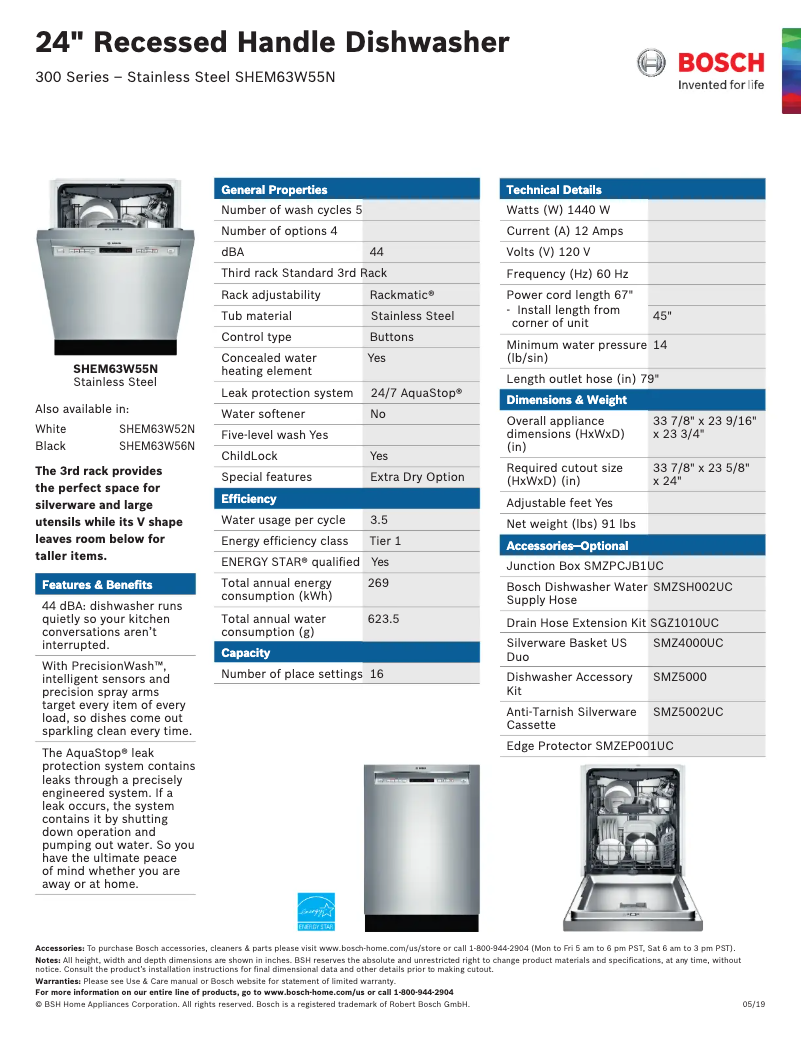 Page n°1 - Fiche technique Bosch SHEM63W55N