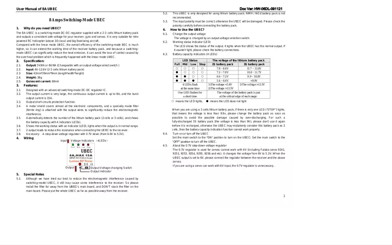 Page 1 de la notice Manuel utilisateur Hobbywing UBEC 8A (2-3S)