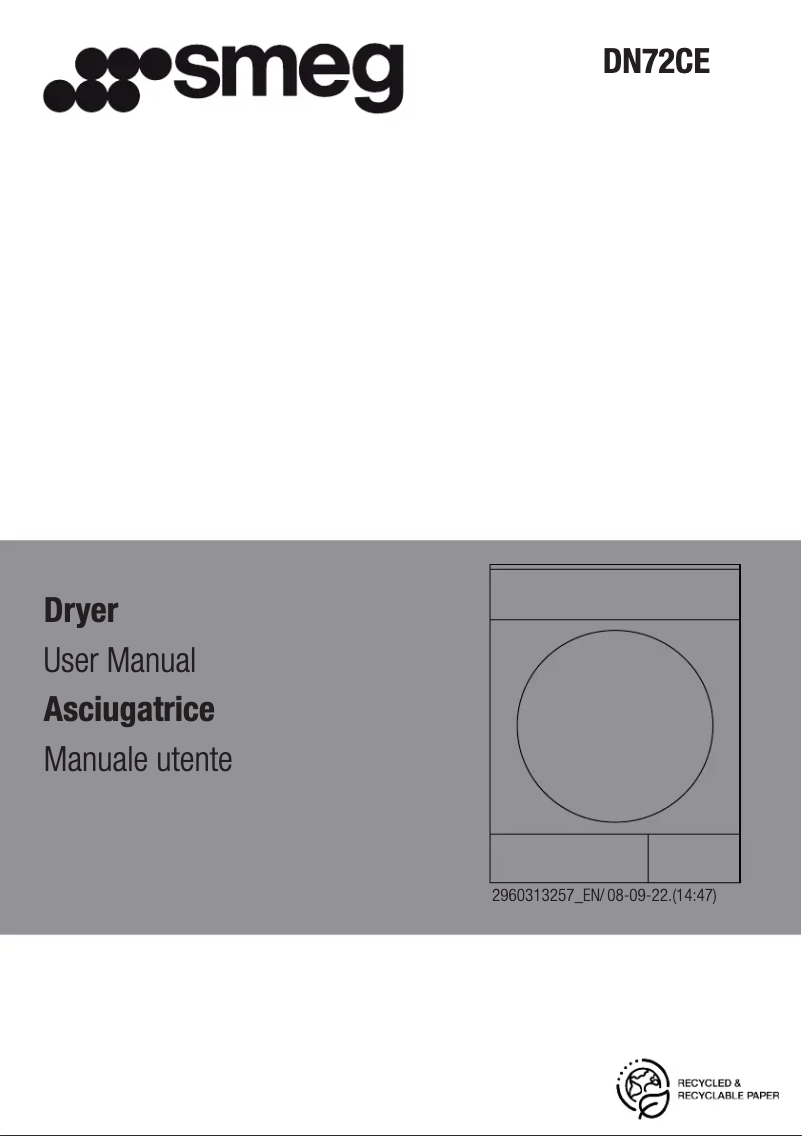Page 1 de la notice Fiche technique Smeg DN72CE