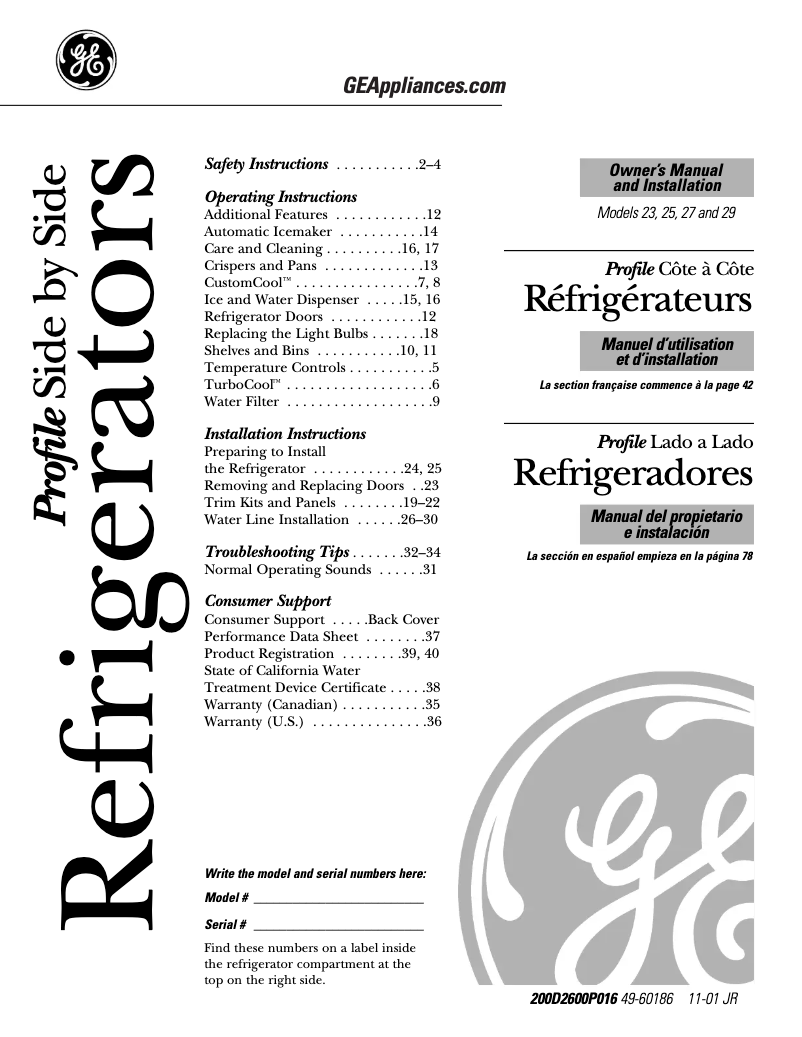 Page n°1 - Mode d'emploi GE PSS27NHNBB