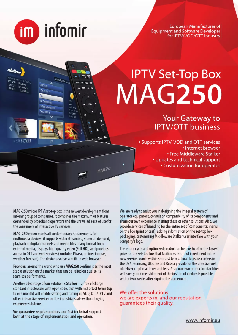 Page 1 de la notice Manuel utilisateur Infomir MAG250