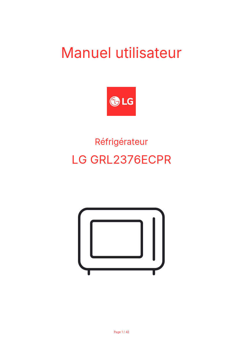 Page n°1 - Manuel utilisateur LG GRL2376ECPR