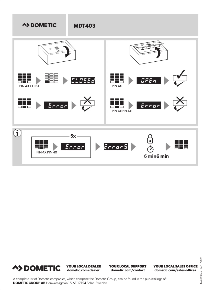 Page 1 de la notice Manuel utilisateur Dometic ProSafe MDT 403