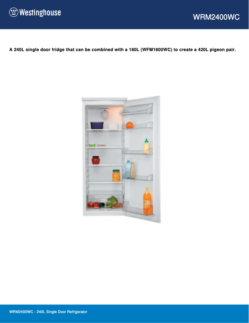 Página 1 del manual Ficha técnica Westinghouse WRM2400WC