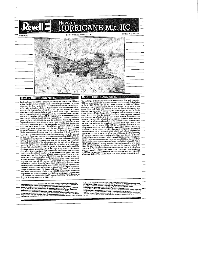 Page 1 de la notice Manuel utilisateur Revell Hawker Hurricane Mk.II