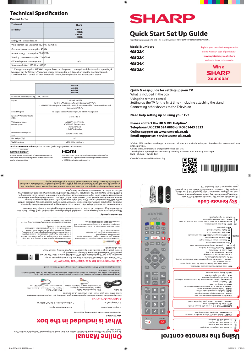 Page 1 de la notice Guide de démarrage rapide Sharp 40BG5K
