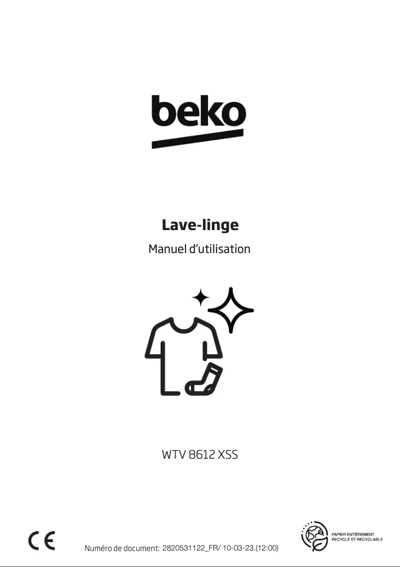 Page 1 de la notice Manuel utilisateur Beko WTV 8612 XSS