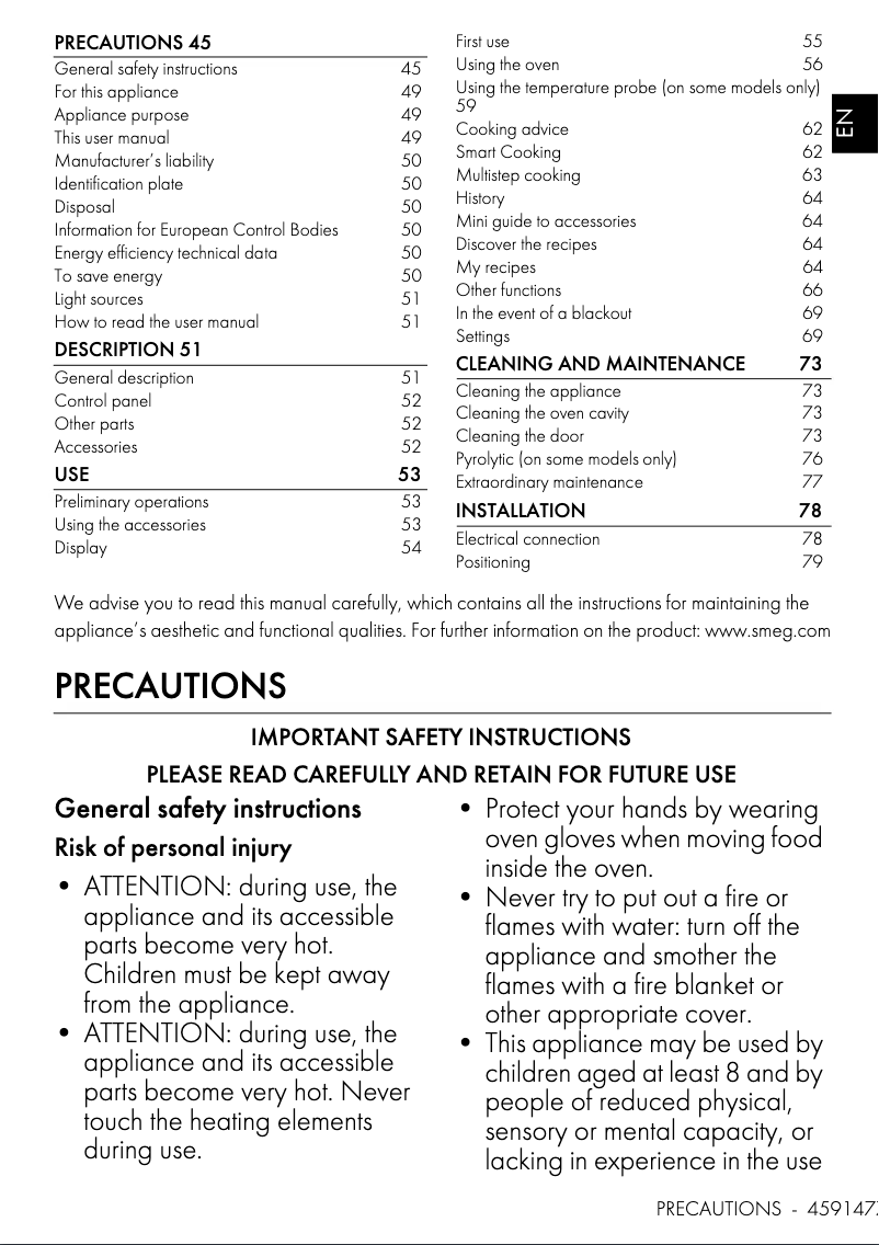 Page 1 de la notice Manuel utilisateur Smeg SOPA3104TPS