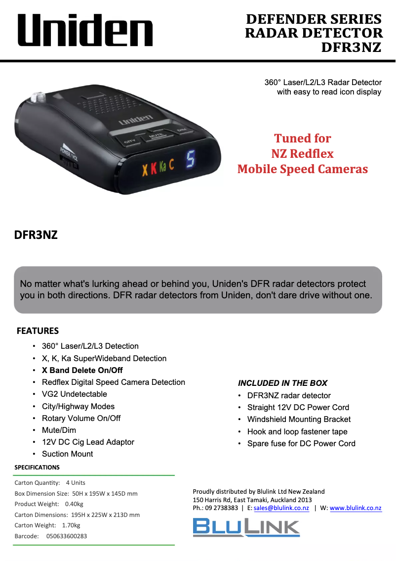 Page 1 de la notice Brochure Uniden DFR3NZ