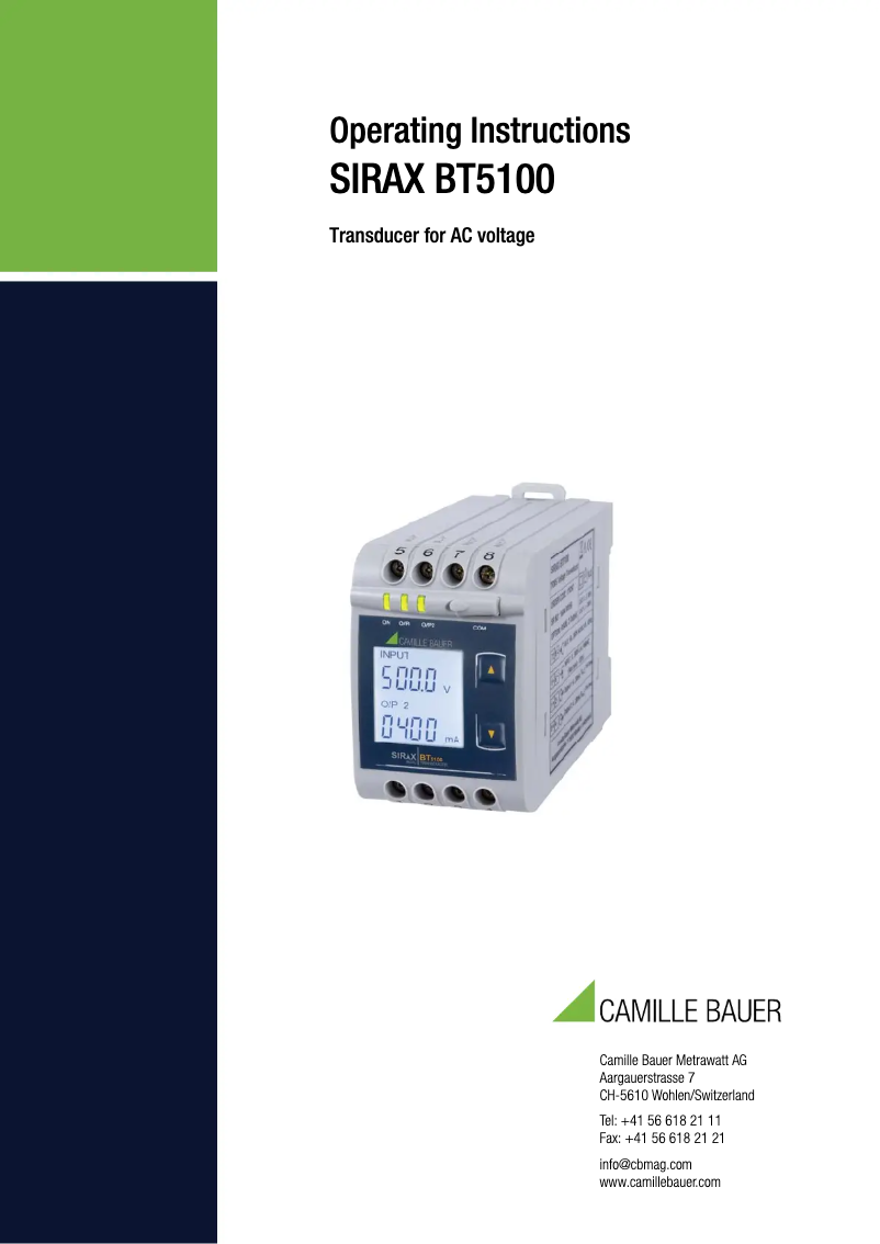 Page 1 de la notice Manuel utilisateur Camille Bauer SIRAX BT5100