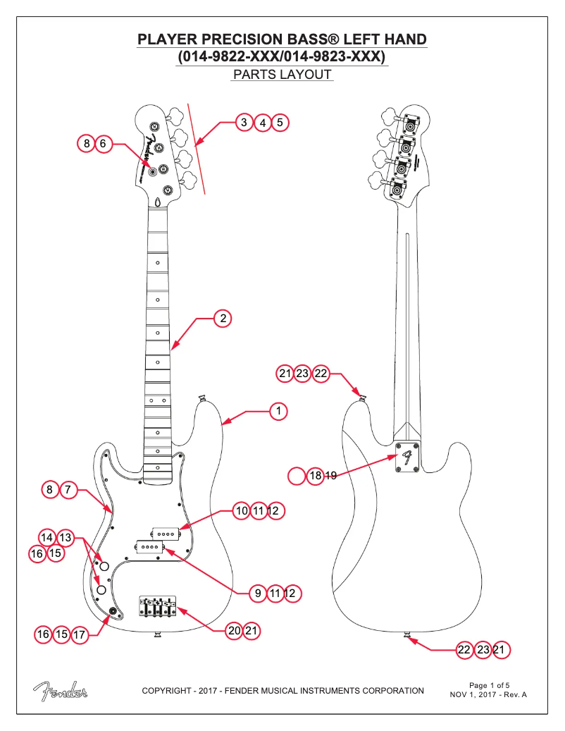 Page 1 de la notice Manuel utilisateur Fender Player Precision Bass Left-Handed