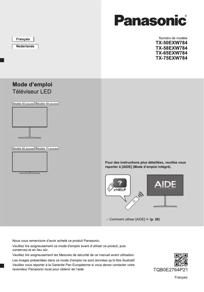 First page image of the manual for TX-58EXW784