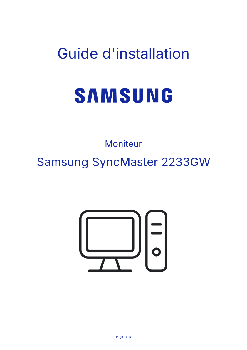 Page n°1 - Guide d'installation Samsung SyncMaster 2233GW