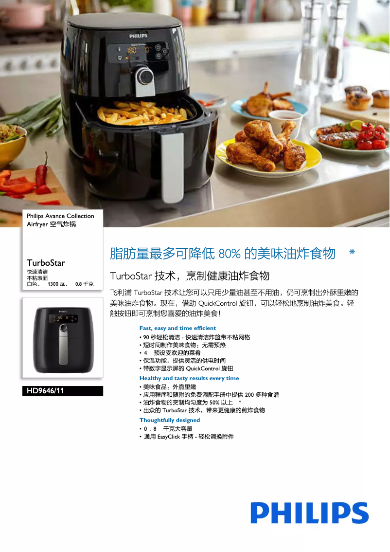 Page 1 de la notice Brochure Philips Avance Collection Airfryer HD9646