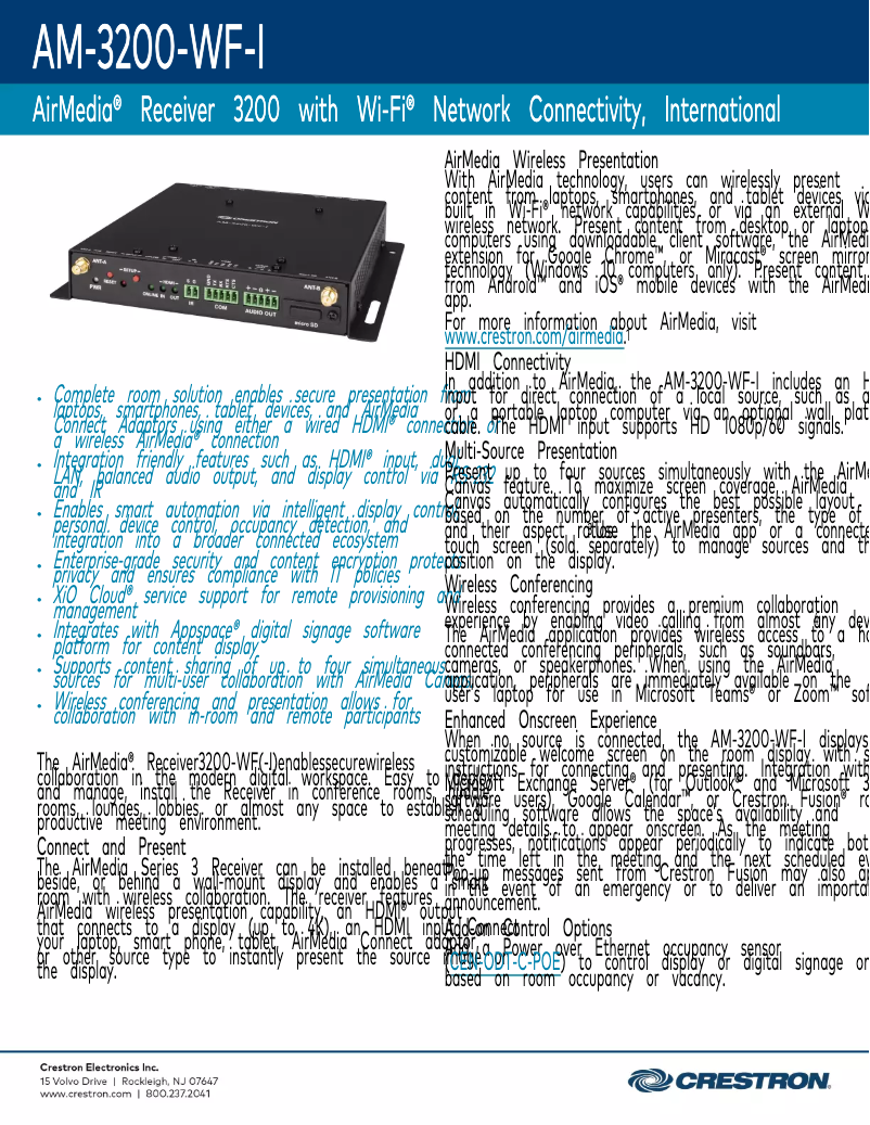 Page n°1 - Fiche technique Crestron AM-3200-WF-I