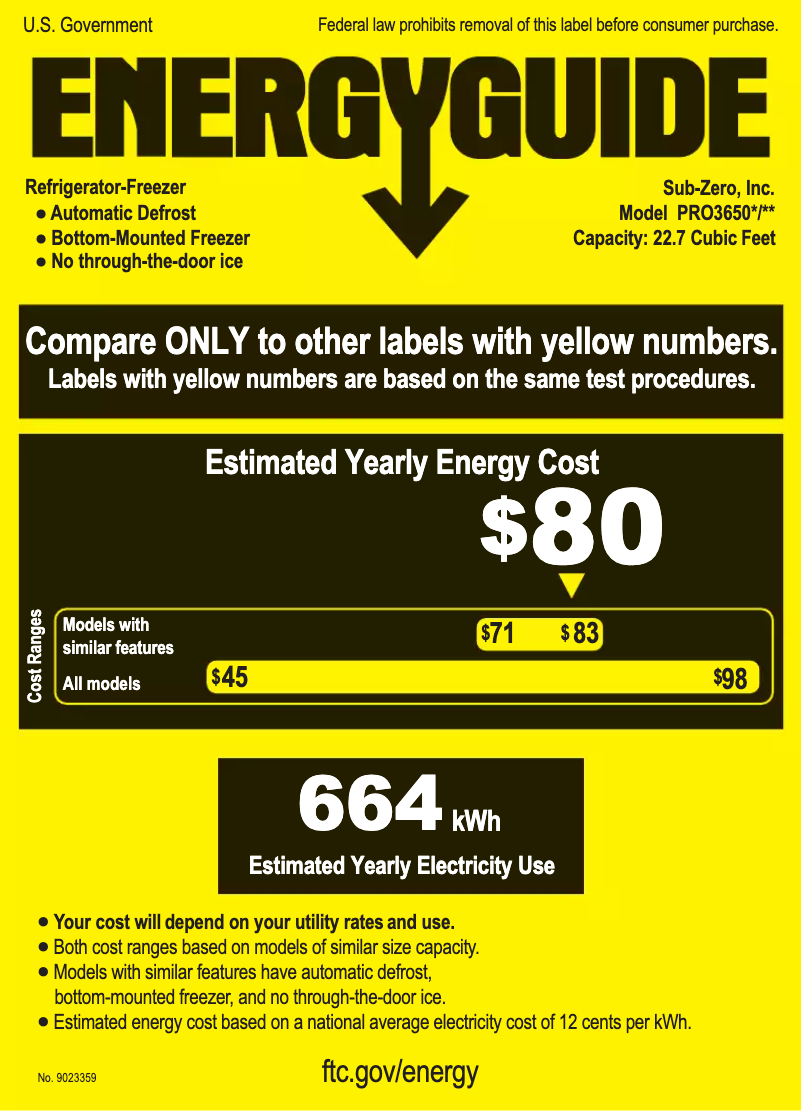 Page n°1 - Label énergétique Sub-Zero PRO3650/LH