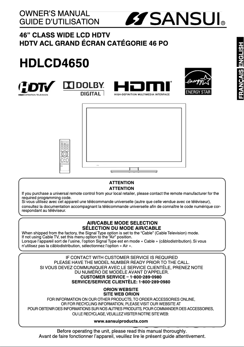 Page n°1 - Manuel utilisateur Sansui HDLCD4650