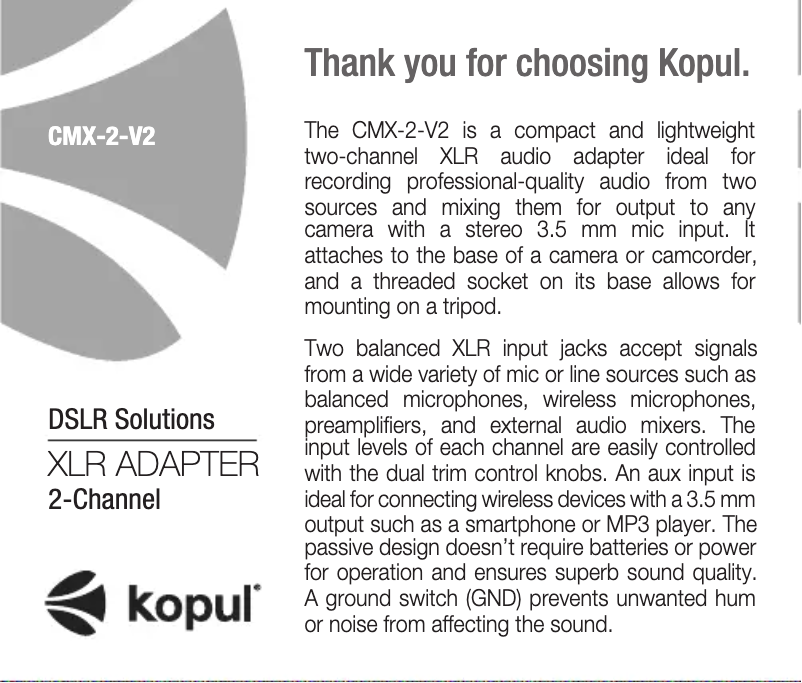 Page n°1 - Manuel utilisateur Kopul CMX-2-V2