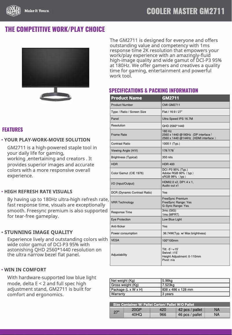 Page n°1 - Fiche technique Cooler Master GM2711