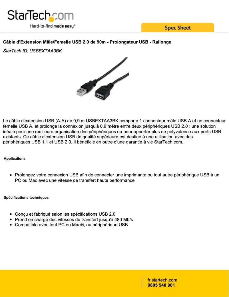 Page n°1 - Manuel utilisateur StarTech.com USBEXTAA3BK
