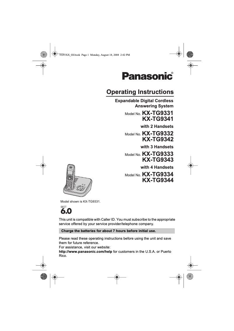 Page n°1 - Manuel utilisateur Panasonic KX-TG9342