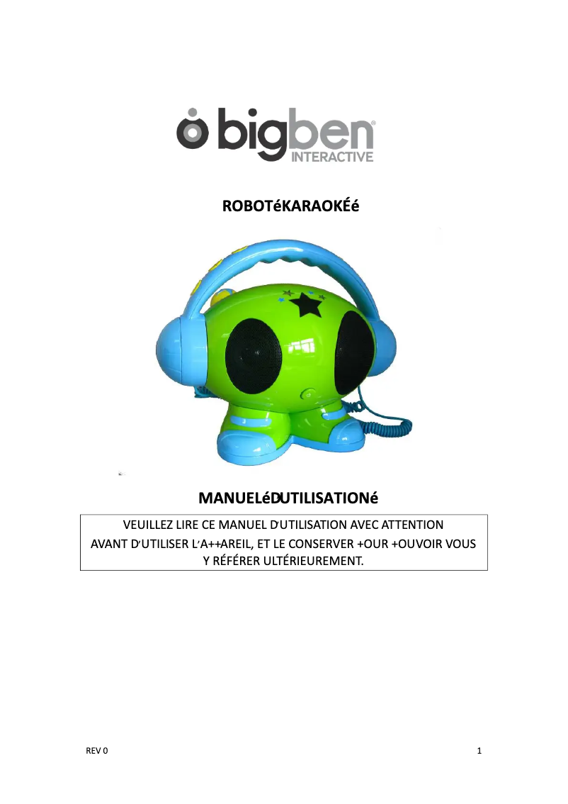 Page 1 de la notice Manuel utilisateur Bigben Karaoke Robot