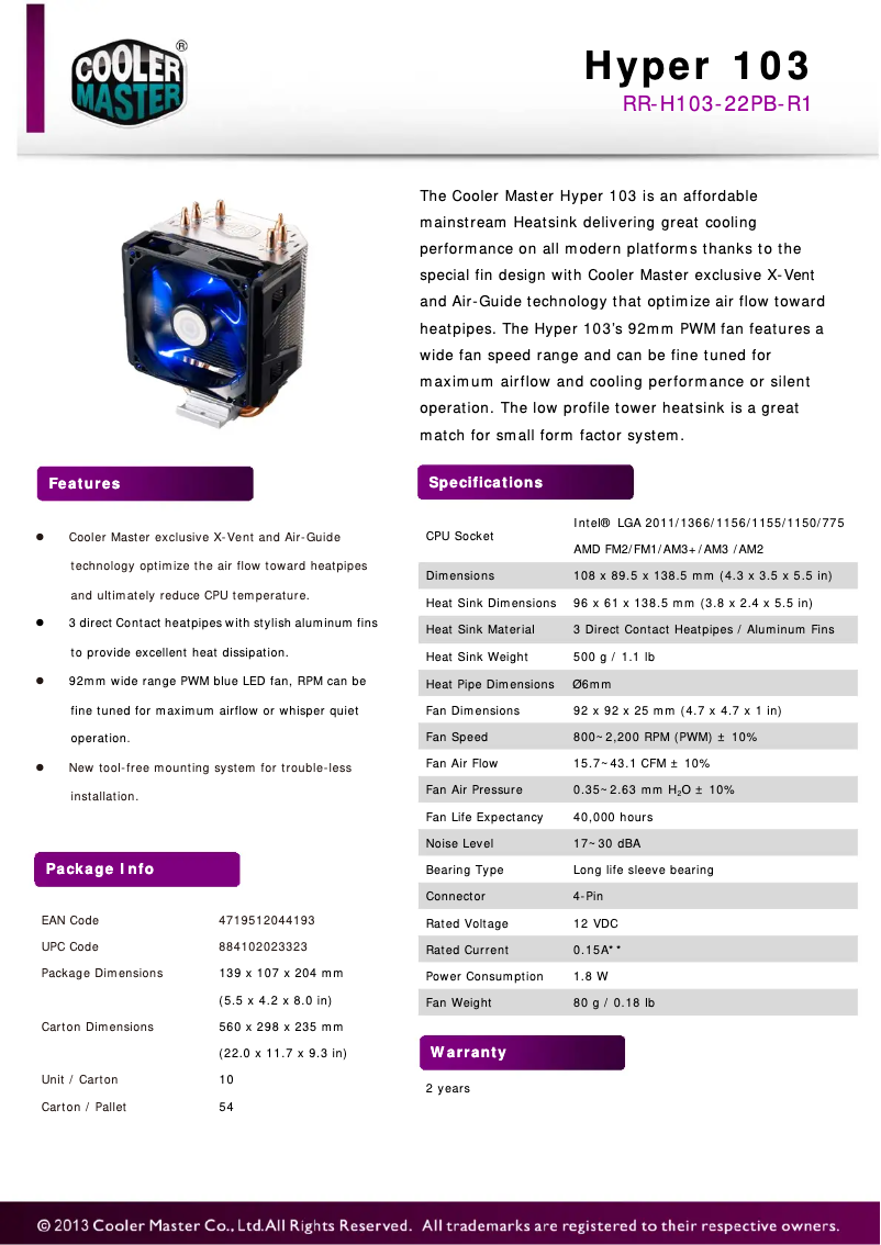 Page n°1 - Manuel utilisateur Cooler Master Hyper 103