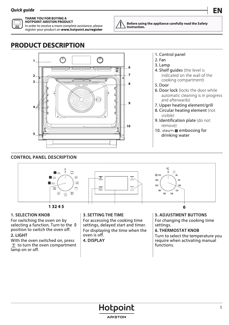 Page 1 de la notice Manuel d'utilisation et d'entretien Hotpoint FA4S 844 P IX HA