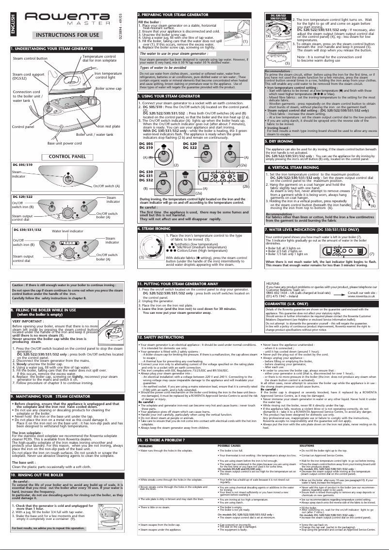 Page n°1 - Manuel utilisateur Rowenta Master DG 520