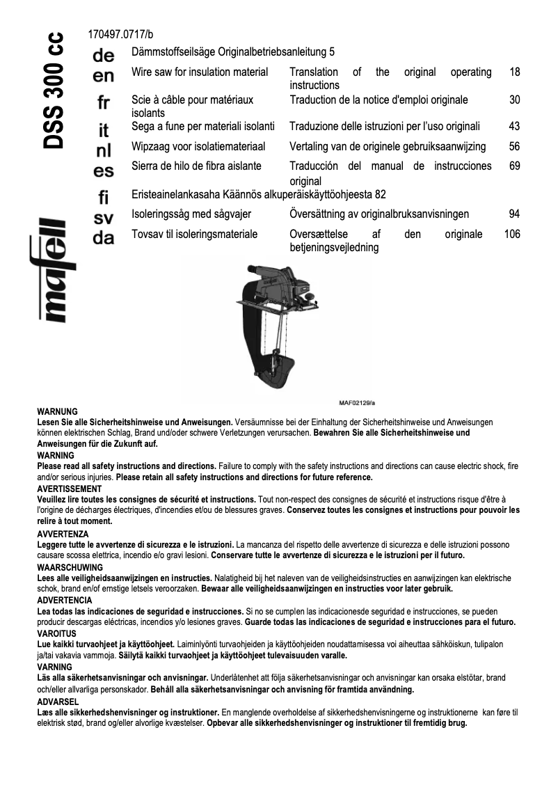 Page 1 de la notice Manuel utilisateur Mafell DSS 300 CC