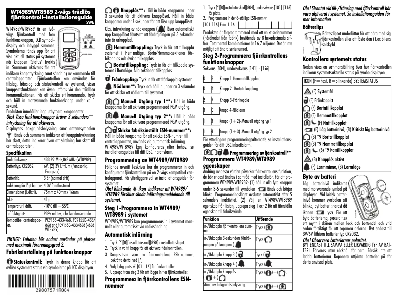 Page 1 de la notice Manuel utilisateur DSC WT4989