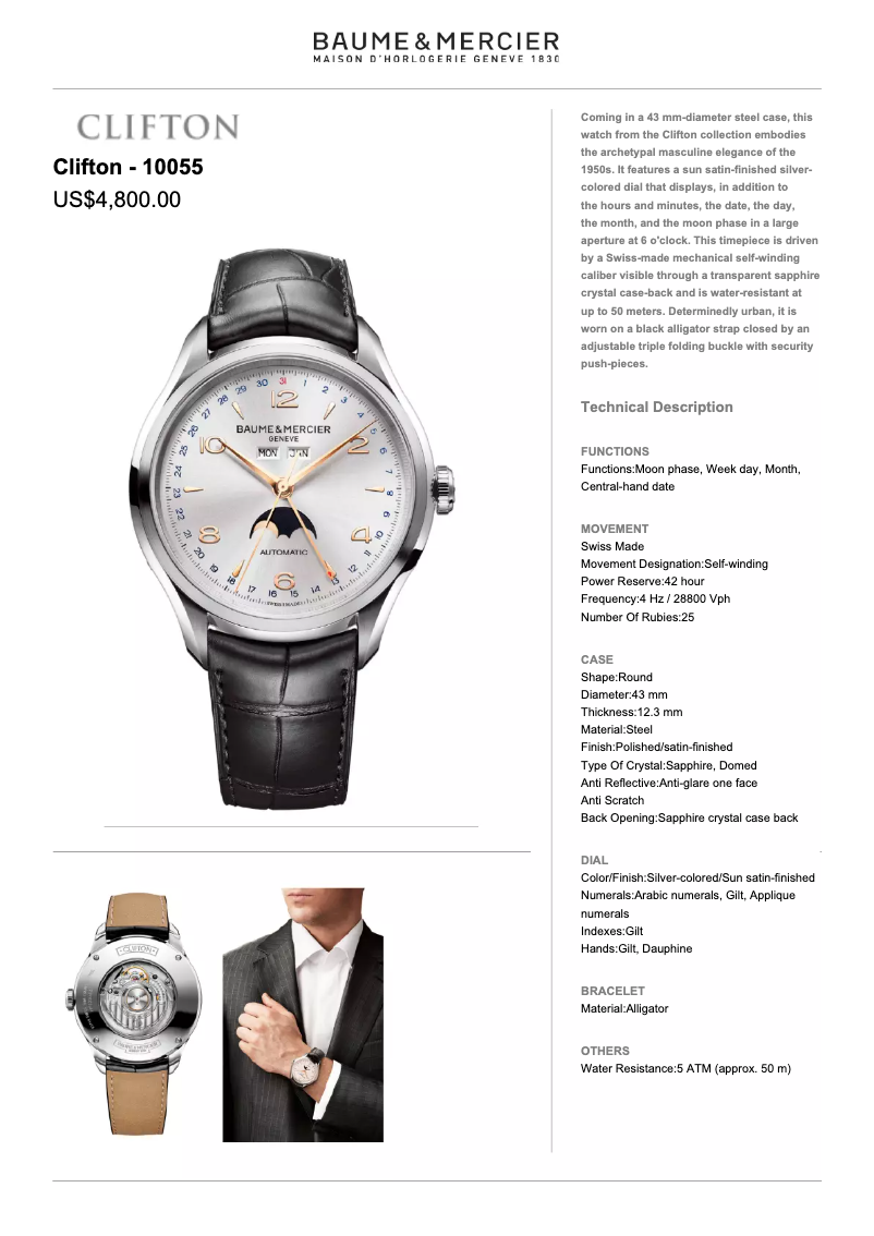 Page 1 de la notice Manuel utilisateur Baume & Mercier Clifton 10055